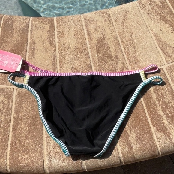 Hulu honey bikini bottoms black with pink yellow & blue stitching - Picture 2 of 4